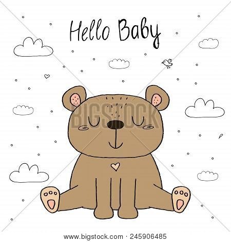 Vector Card With Cute Hand Drawn Bear. Vector Print.