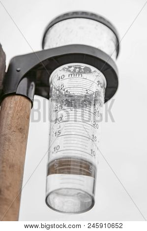 Meteorology With Rain Gauge In Garden