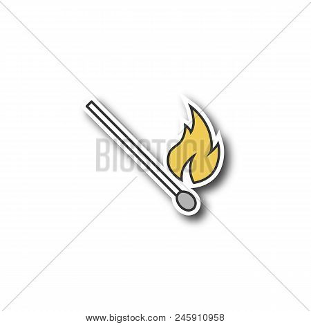 Burning Matchstick Patch. Arson. Color Sticker. Vector Isolated Illustration