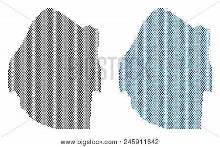 Pixel Swaziland Map Version. Vector Geographic Plans In Black Color And Cold Blue Color Hues. Abstra