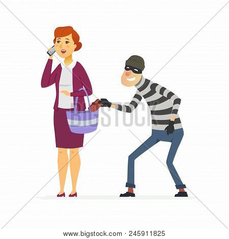 Thief Stealing Wallet - Cartoon People Characters Illustration Isolated On White Background. High Qu