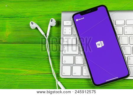 Sankt-petersburg, Russia, June 2, 2018: Microsoft Onenote Office Application Icon On Apple Iphone X 