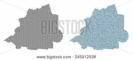 Dotted Vatican Map Variants. Vector Territory Plans In Black Color And Cold Blue Color Tones. Abstra