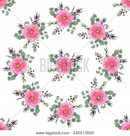 Floral Seamless Summer Pattern, Beautiful Flower Wreath, Vector Illustration