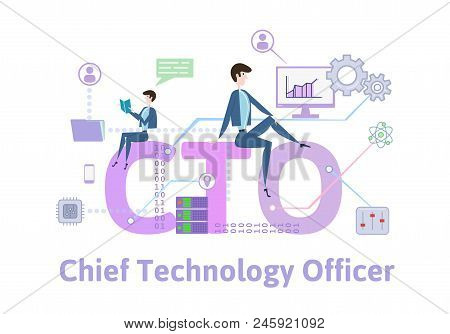Cto, Chief Technology Officer.concept With Keywords, Letters And Icons. Colored Flat Vector Illustra