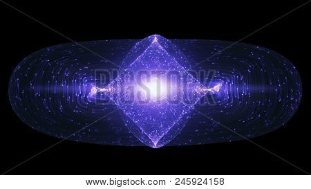 Abstract Design With Glowing Light Particles Orbiting Around A Tokamak Or Doughnut-shaped Device. Co