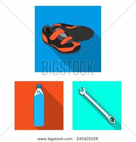 Bicycle Outfit Flat Icons In Set Collection For Design. Bicycle And Tool Vector Symbol Stock  Illust