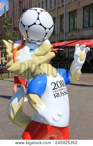 St. Petersburg, Russia - June 18, 2018: Zabivaka Official Mascot Of Fifa 2018 World Cup In Russia. S