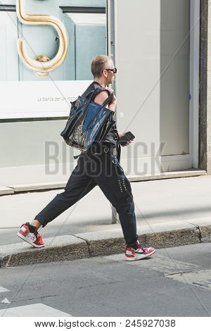 Fashionable Man Posing During Milan Men's Fashion Week