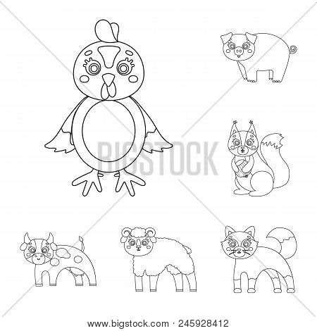 Toy Animals Outline Icons In Set Collection For Design. Bird, Predator And Herbivore Vector Symbol S