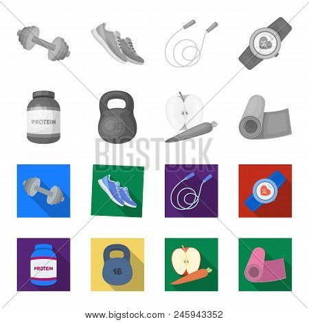 Protein, Vitamins And Other Equipment For Training.gym And Workout Set Collection Icons In Monochrom