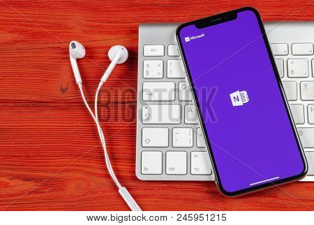 Sankt-petersburg, Russia, June 2, 2018: Microsoft Onenote Office Application Icon On Apple Iphone X 