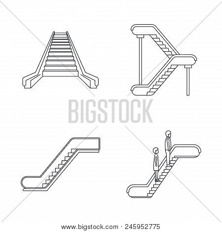 Escalator Elevator Icons Set. Outline Illustration Of 4 Tuk Rickshaw Thailand Vector Icons For Web