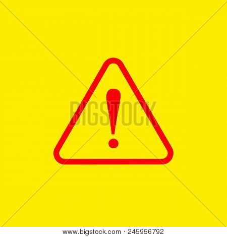 Vector Dangerous Sign, Exclamation Point In Triangle Shape, Flat Design Icon On Bright Yellow Backgr