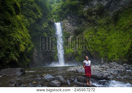 Batad, Philippines - May 02 : Girl From Ifugao Minority Near A Waterfall In Batad The Philippines On