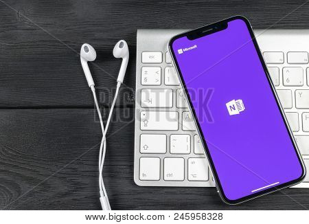 Sankt-petersburg, Russia, June 2, 2018: Microsoft Onenote Office Application Icon On Apple Iphone X 