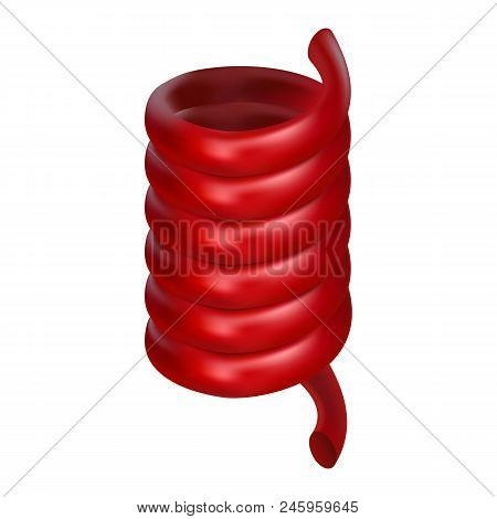 Little Red Spring Cable Mockup. Realistic Illustration Of Little Red Spring Cable Vector Mockup For 