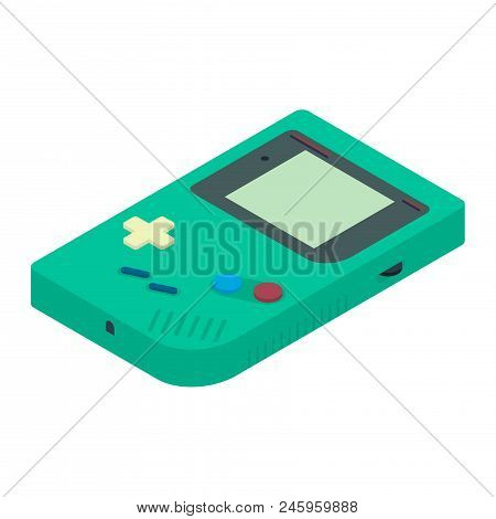 Retro Portable Game Console In Isometric View Green