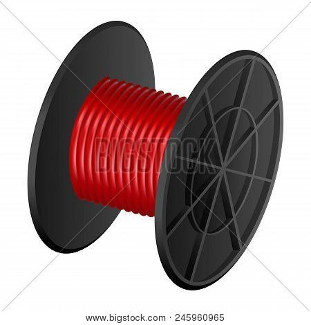 Red Cable Coil Mockup. Realistic Illustration Of Red Cable Coil Vector Mockup For Web Design Isolate