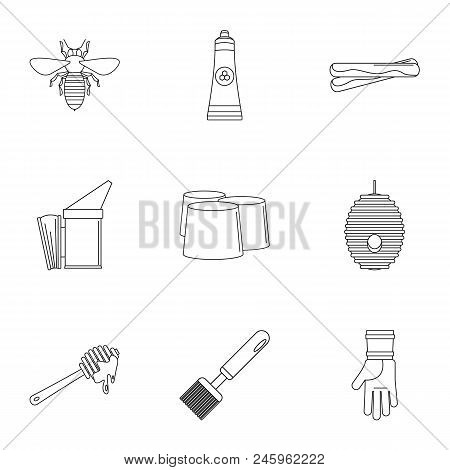 Honey Commodity Icons Set. Outline Set Of 9 Honey Commodity Vector Icons For Web Isolated On White B