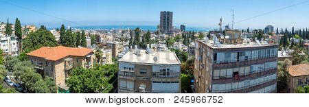 Panoramic View Of The Downtown, And The Port From Hadar Hacarmel Neighborhood, Haifa, Israel