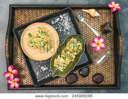 Rhum, Thai Royal Cuisine Made From Pork And Vegetable Wrapped By Egg Net