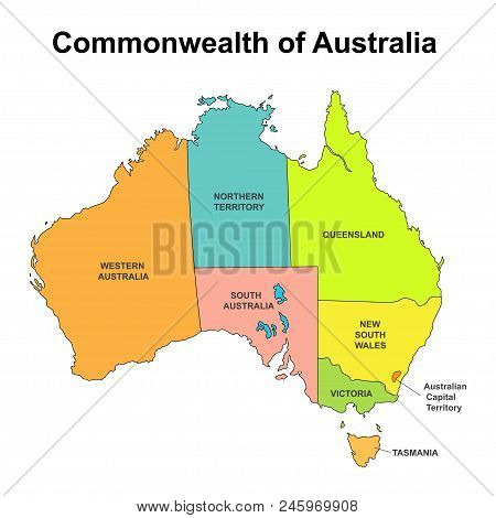 Map Of Australia With Internal Regional Boundaries, Vector Illustration.
