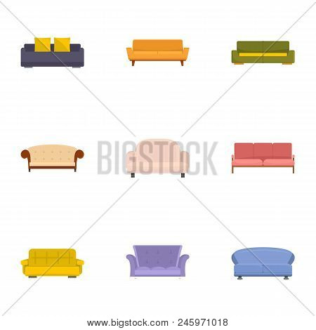 Sofa Bed Icons Set. Cartoon Set Of 9 Sofa Bed Vector Icons For Web Isolated On White Background