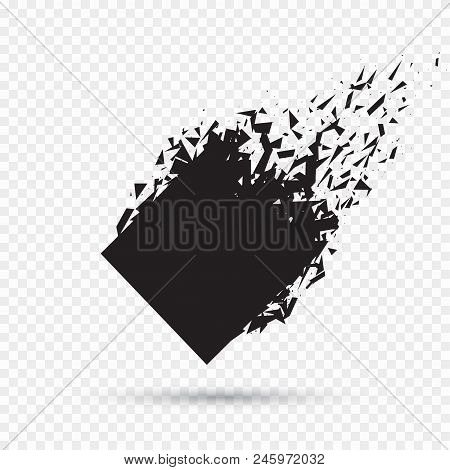 Black Square Stone With Debris Isolated. Abstract Black Explosion. Geometric Illustration. Vector Sq