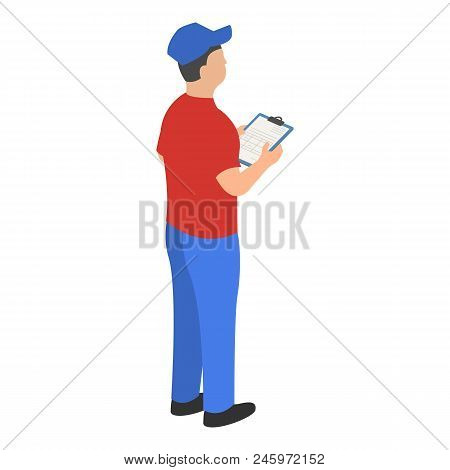 Man Checking Warehouse Icon. Isometric Of Man Checking Warehouse Vector Icon For Web Design Isolated