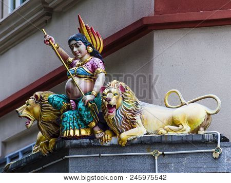 Singapore - Feb 24 : Statue In Sri Veeramakaliamman Temple In Little India, Singapore On February 24