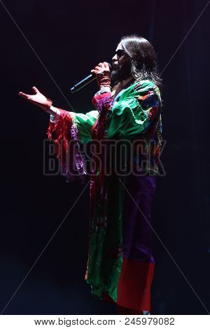 CAMDEN, NJ-JUNE 17: Jared Leto of 30 Seconds to Mars performs on June 17, 2018 at BB&T Pavilion in Camden, New Jersey.