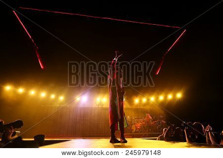 CAMDEN, NJ-JUNE 17: Jared Leto of 30 Seconds to Mars performs on June 17, 2018 at BB&T Pavilion in Camden, New Jersey.