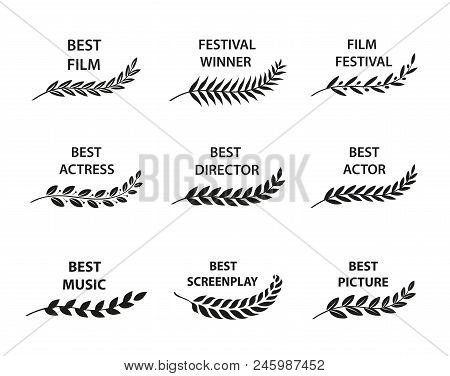Film Awards. Set Of Black And White Silhouette Award Branches. Vector Illustration.