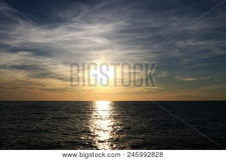 Sunset On The Baltic Sea With A Beautiful Sky, Background. Palanga, Lithuania.