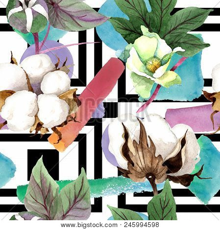 Soft Cotton. Floral Botanical Flower. Seamless Background Pattern. Fabric Wallpaper Print Texture. A