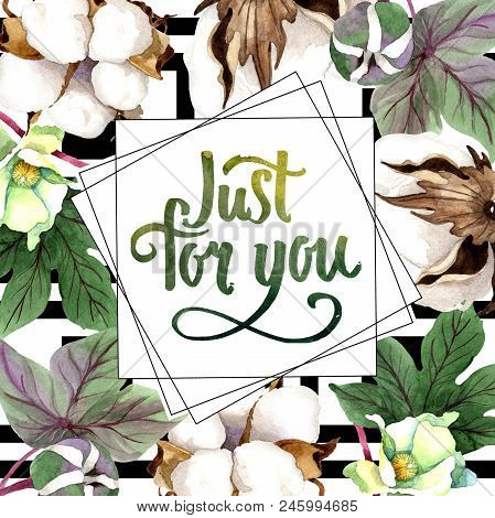 Soft Cotton. Floral Botanical Frame Border Ornament Square. Aquarelle Wildflower For Background, Tex