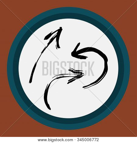 A Separate Isolated Black Arrow Drawn By Hand. Multi-directional Arrows On A White Circle. Direction