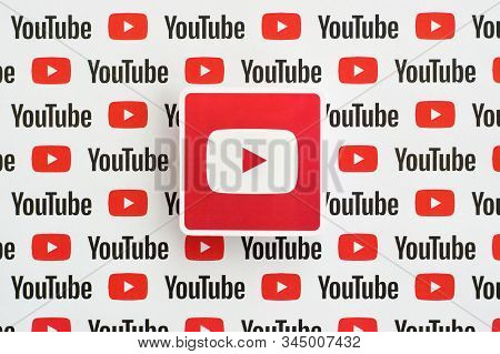 Youtube Logo Sticker On Pattern Printed On Paper With Small Youtube Logos And Inscriptions. Youtube 