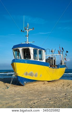 Fishing Boats On The Beach Of The Polish Baltic Coast Near Rewal