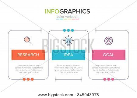 Concept Of Arrow Business Model With 3 Successive Steps. Three Colorful Design Elements. Timeline De