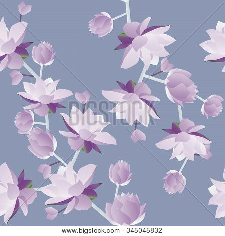 Pink, Raspberry, Burgundy Aquatic And Tropical Flowers On A Vilet Background. Vector Illustration. S