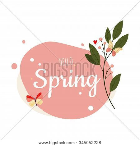 Vector Spring Illustration On White Background.  Flower And Butterfly. Bright Colorful Spring.