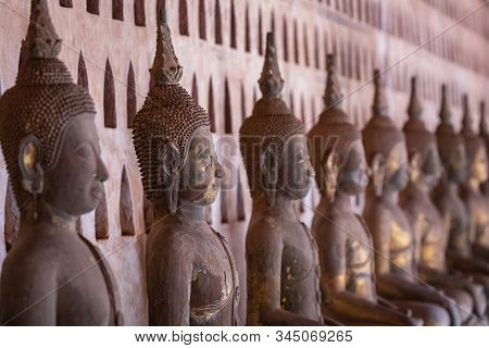 Laos, Old Buddha Image In Wat Sisaket Popular Place To Visit In Vientiane City And Landmark, Old Bud