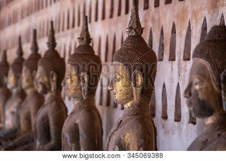 Laos, Old Buddha Image In Wat Sisaket Popular Place To Visit In Vientiane City And Landmark, Old Bud