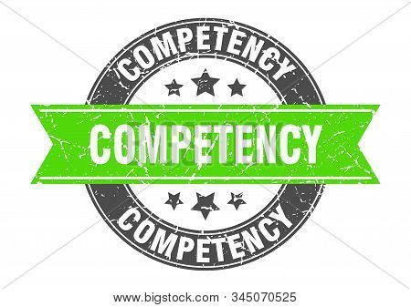 Competency Round Stamp With Green Ribbon. Competency