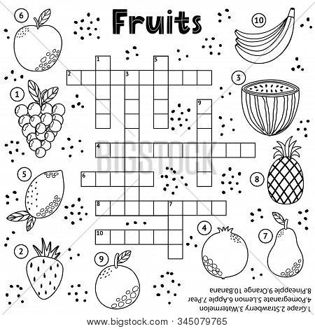 Black And White Crossword Puzzle Game With Fruits For Kids