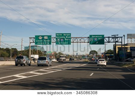 Secaucus; New Jersey, Usa - September 19 2012: Driving Along Route 3 In Secaucus New Jersey Toward N