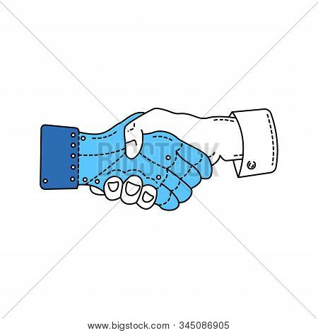 Shaking Hands Of Artificial Hand And Real Color Line Icon. Pictogram For Web Page, Mobile App, Promo
