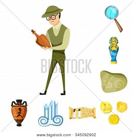 Vector Illustration Of Archaeology And Historical Sign. Collection Of Archaeology And Excavation Sto